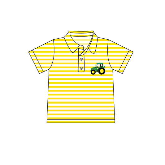 presale BT0671 Farm tractor yellow striped short-sleeved top