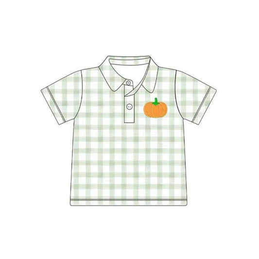 presale BT0680 Pumpkin green plaid short-sleeved top