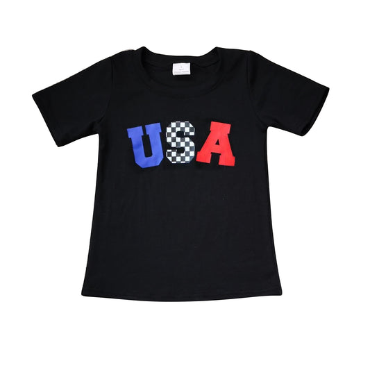 presale BT0686 Black short-sleeved top with USA letters
