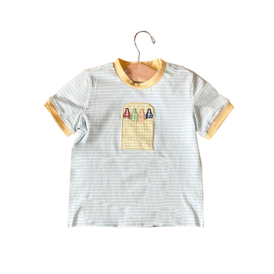 presale BT0687 Crayon yellow plaid pen bag striped short-sleeved top