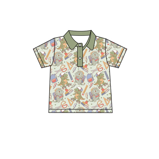 presale BT0692 Schoolbag Scissors Pencil Dinosaur Green Short Sleeve Top
