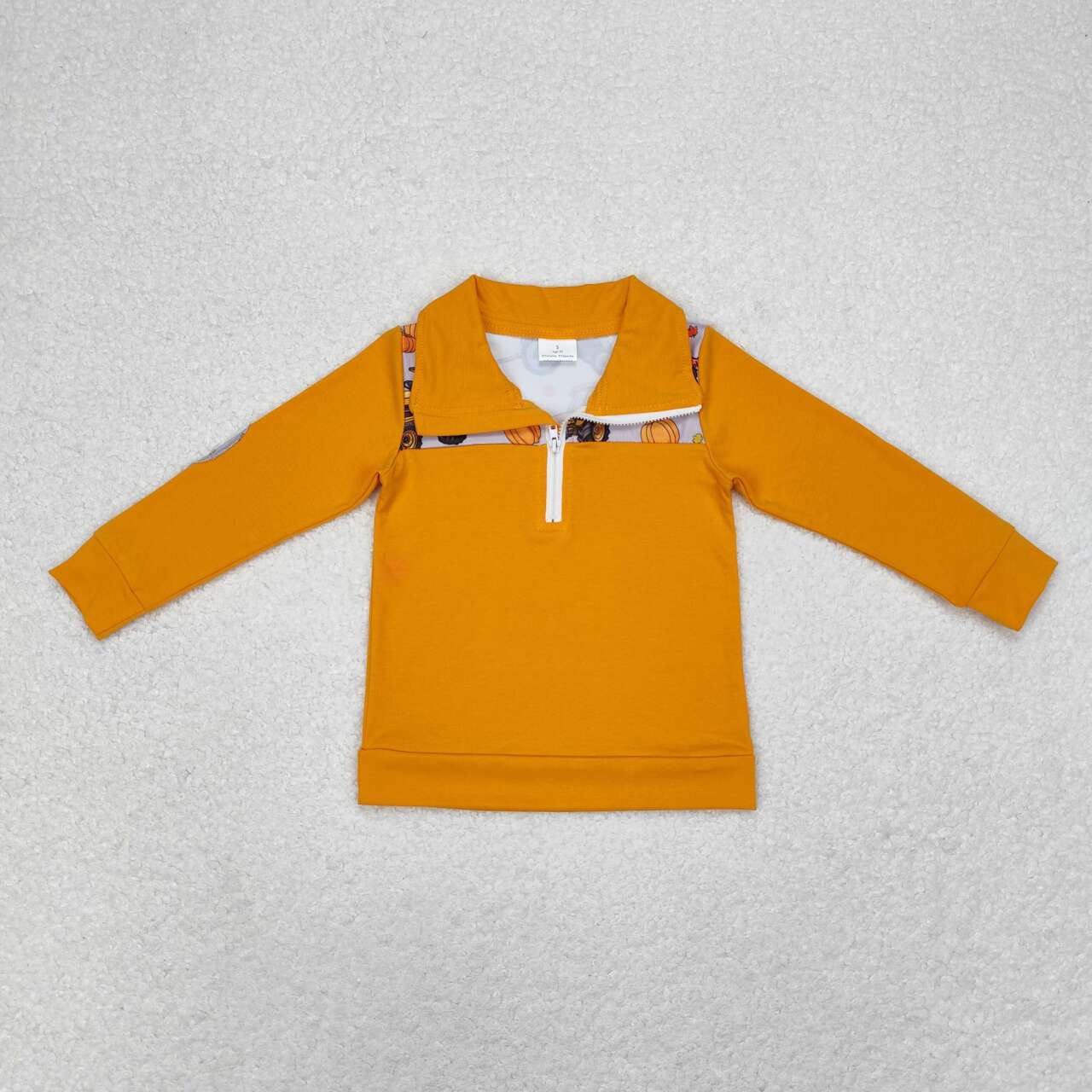 BT0695 Pumpkin Truck Tractor Orange Grey Zip-Up Long Sleeve Top