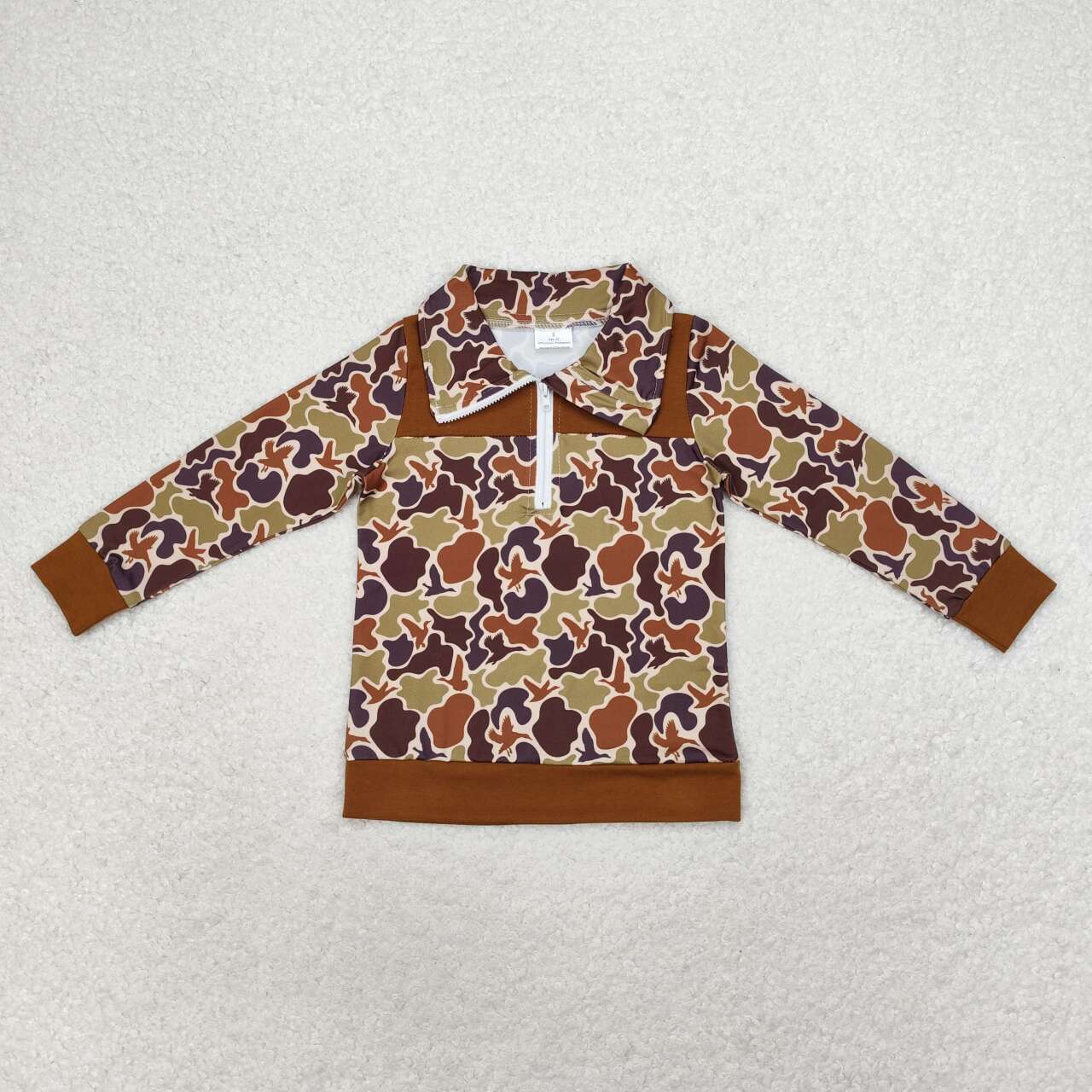 BT0712 Duck Camo Brown Zip-Up Long Sleeve Top