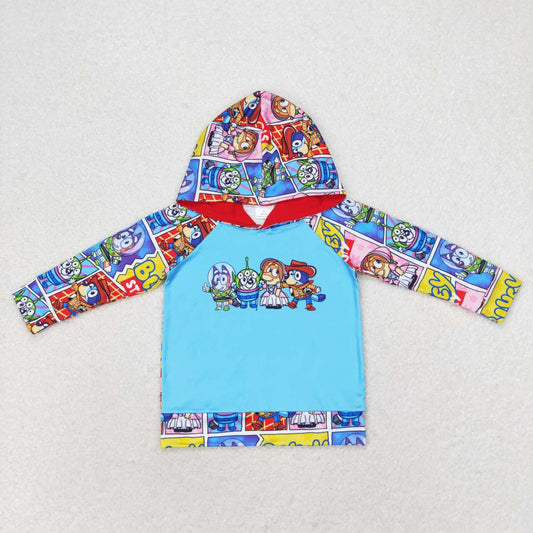 BT0715 Cartoon Blue Hooded Long Sleeve Top