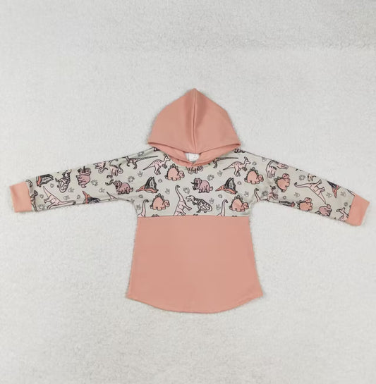 BT0717 Dinosaur Brown Hooded Long Sleeve Top