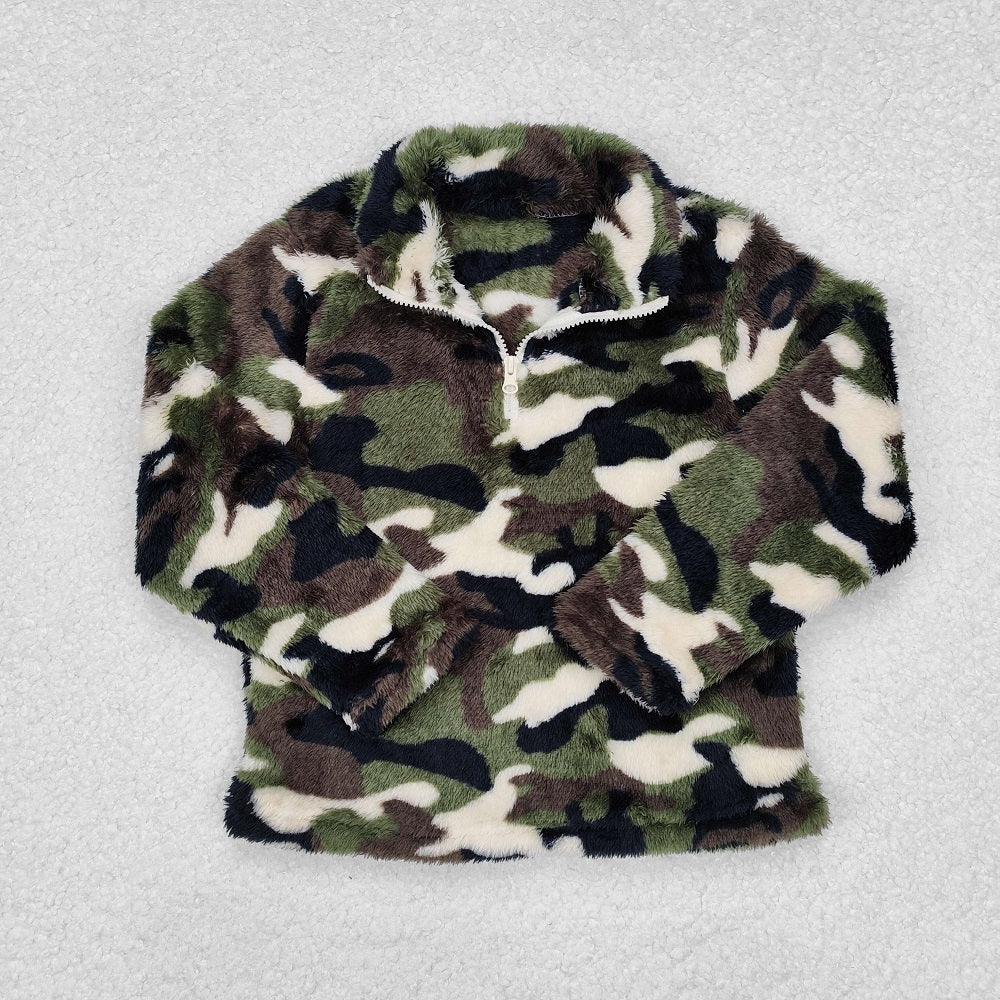 BT0737 Camouflage beige zipper plush jacket long-sleeved top