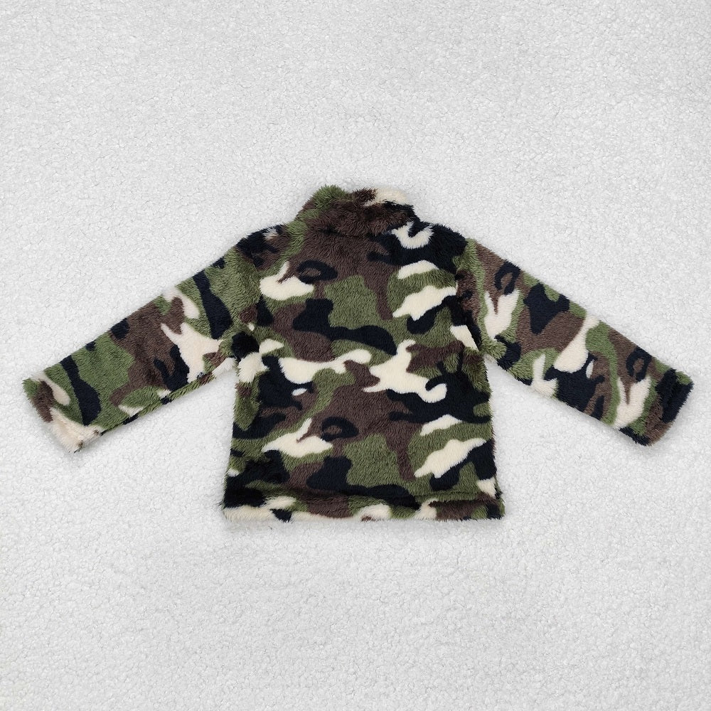 BT0737 Camouflage beige zipper plush jacket long-sleeved top