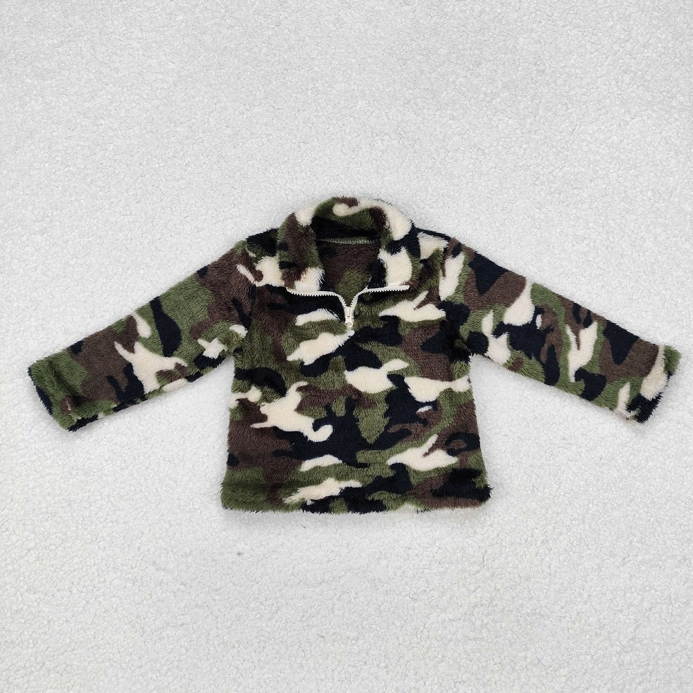 BT0737 Camouflage beige zipper plush jacket long-sleeved top