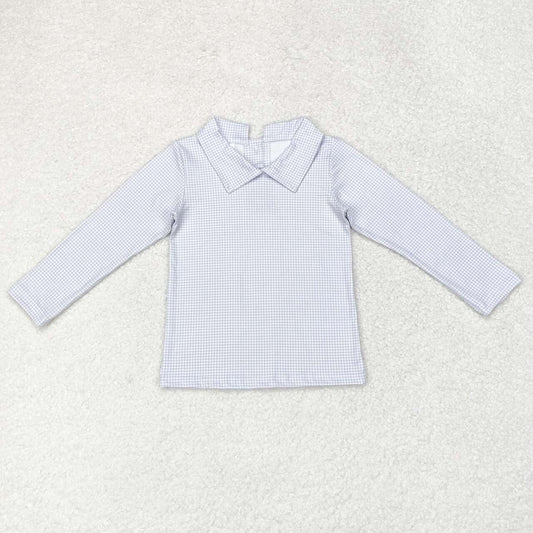 BT0752 Blue Plaid Baby Collar Long Sleeve Top