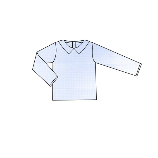 presale BT0752 Blue Plaid Baby Collar Long Sleeve Top