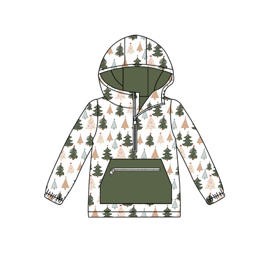 preorder BT0757 Christmas Tree Zipper Green Pocket Hooded Long Sleeve Top