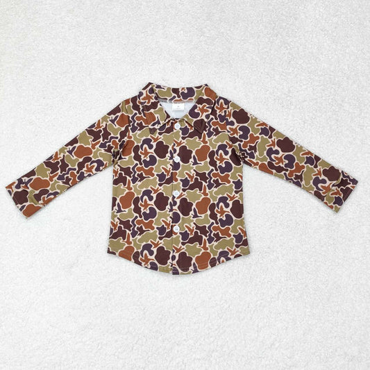 BT0761 Duck Camouflage Brown Green Button Long Sleeve Top