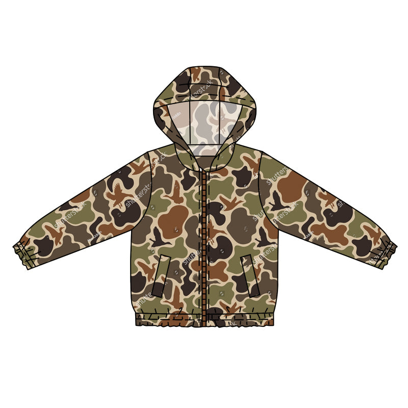 preorder BT0762 Duck Camouflage Brown Green Zip-Up Hooded Long Sleeve Top