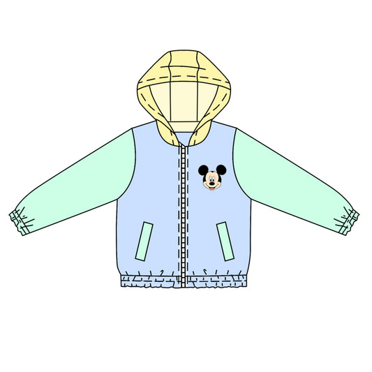 preorder BT0765 Cartoon Yellow Hooded Teal Long Sleeve Zip-Up Top