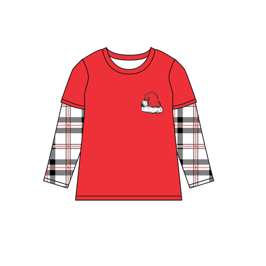 preorder BT0768 Christmas hat red and black plaid long-sleeved top