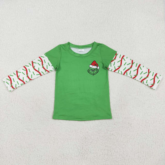 BT0770 Red and green wavy line long-sleeved top