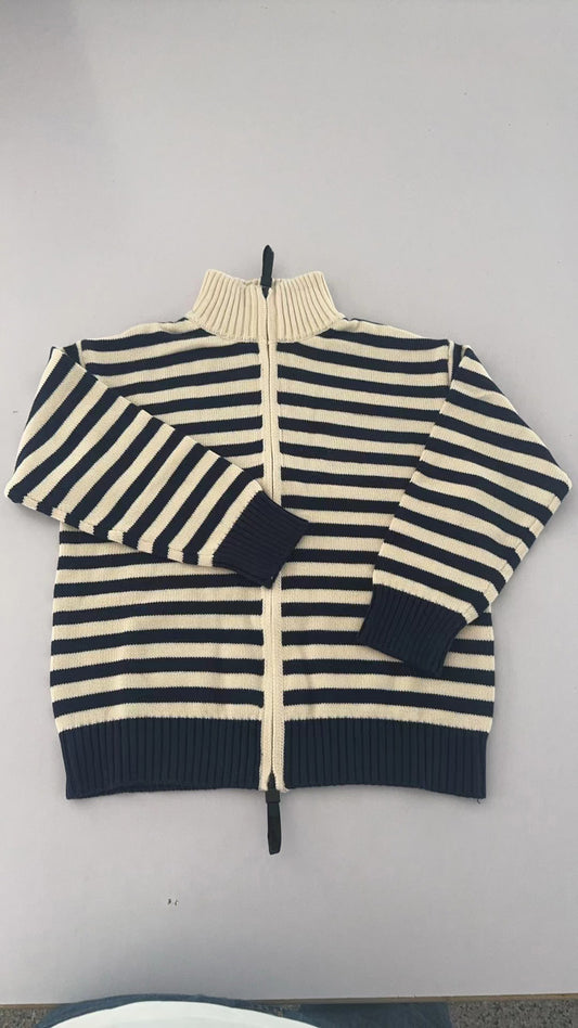 presale BT0781 Striped Beige Zipper Sweater Long Sleeve Jacket