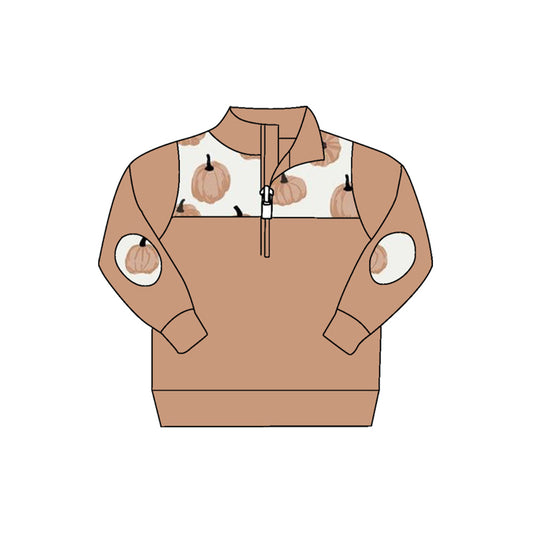 presale BT0782 Pumpkin Brown Zipper Long Sleeve Top