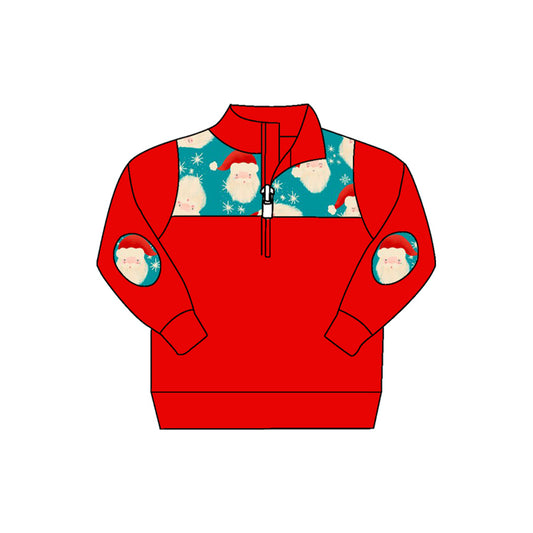 presale BT0787 Santa Snowflake Pocket Red and Blue Zipper Long Sleeve Top