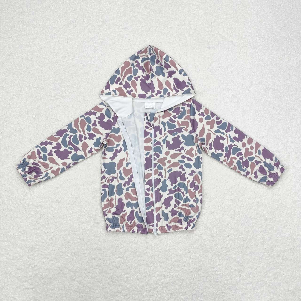 BT0793 Brown Green Camouflage Beige Zip-Up Hooded Long Sleeve Top