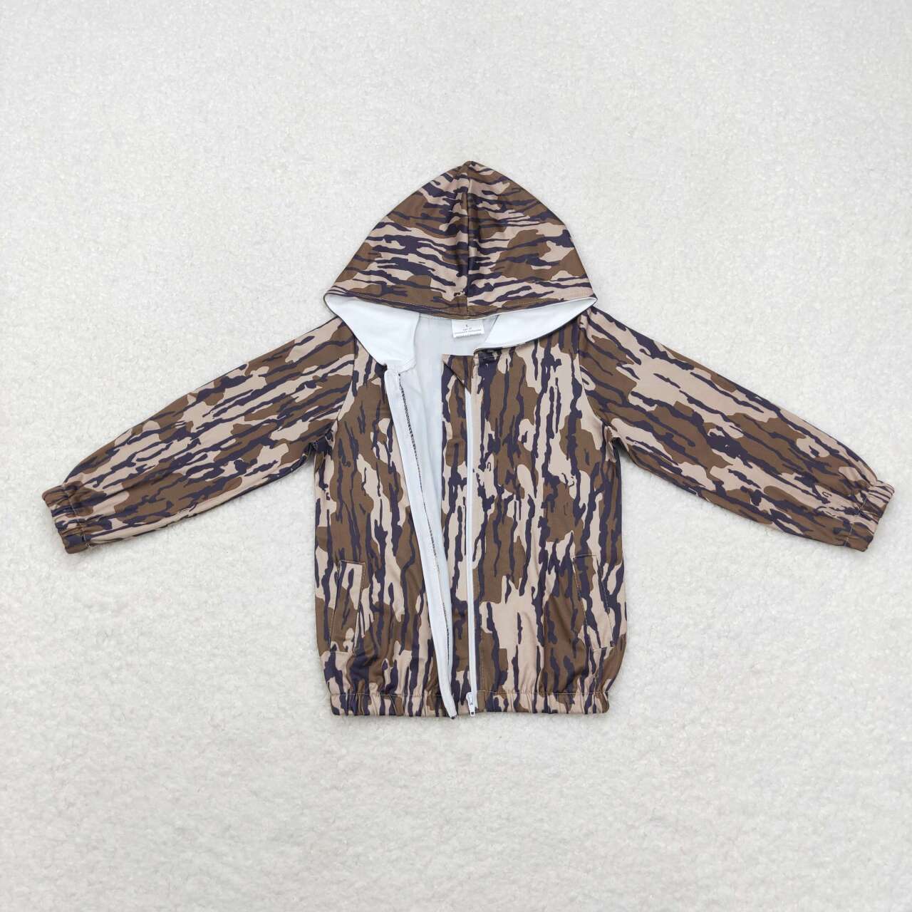 BT0795 Army Green Camouflage Zip-Up Hooded Long Sleeve Top