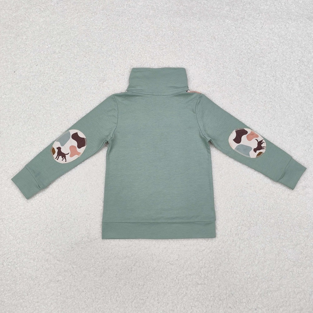 BT0796 Puppy Duck Camo Green Zip-Up Long Sleeve Top