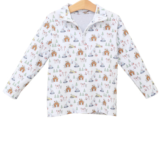 presale BT0797 Christmas Construction Truck House White Zipper Long Sleeve Top