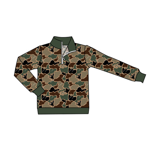 presale  BT0799 Duck Brown Green Camouflage Zipper Long Sleeve Top