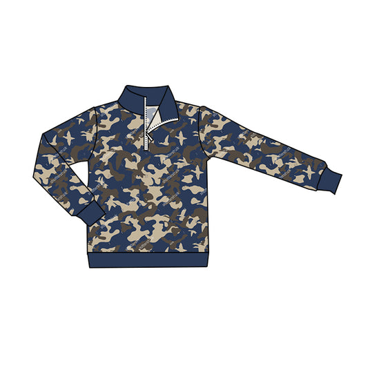 presale BT0800 Navy blue camouflage zip-up long-sleeved top