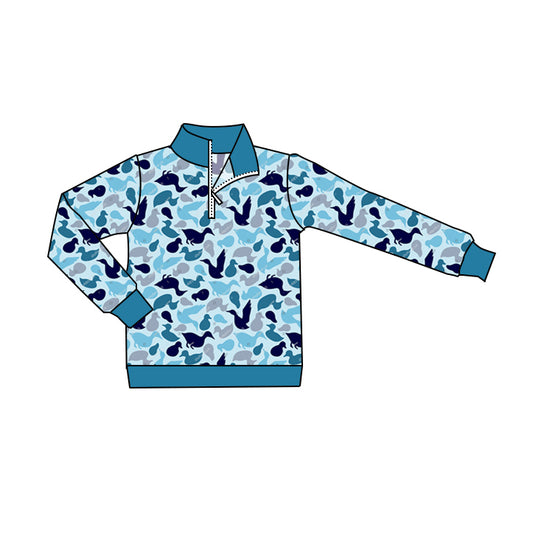 presale BT0801 Duck Blue Zipper Long Sleeve Top