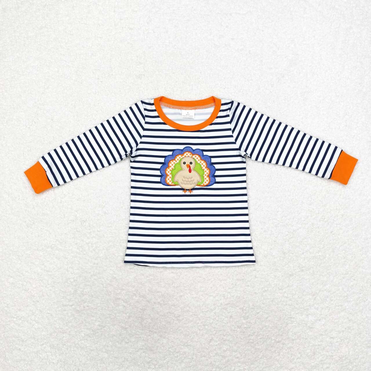 BT0818 Embroidered Turkey Navy Striped Long Sleeve Top