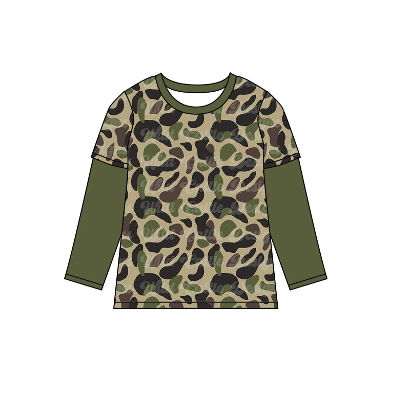 presale BT0826  Brown green camouflage beige stitching long-sleeved top 2024 7.24