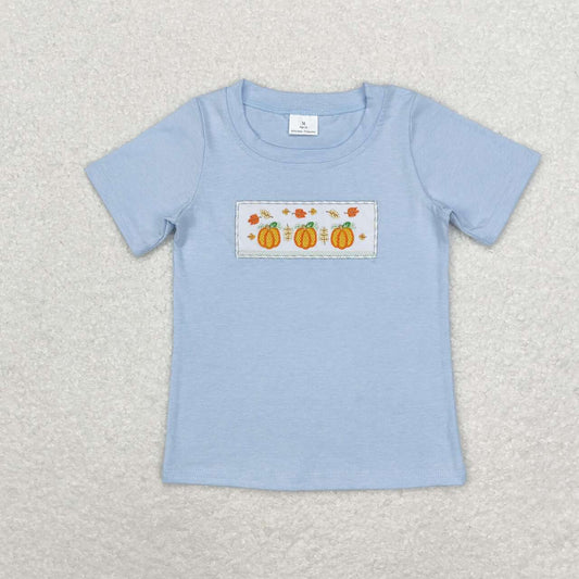 BT0833 Blue short-sleeved top with pumpkin pattern