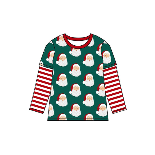 presale BT0842 Santa Claus red striped green stitching long sleeve top  2024 8.3