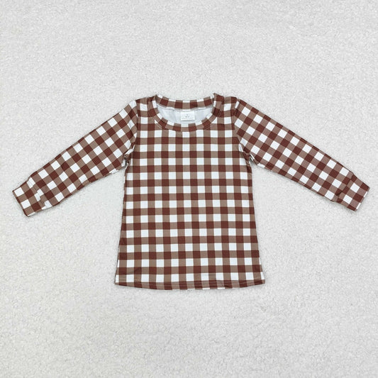 BT0853 Brown Plaid Long Sleeve Top