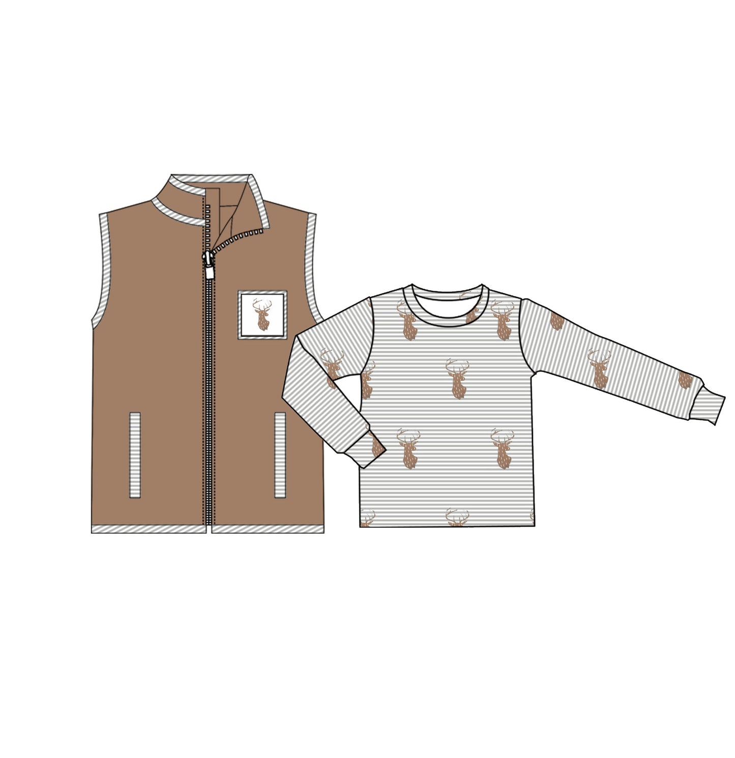 presale BT0858 Baby Boys Deer Hunting Tops Vest 2pcs Sets 2024 8.21