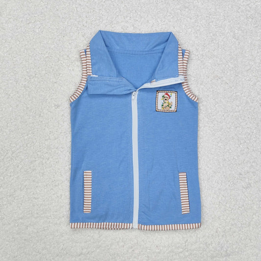 BT0860 Christmas Puppy Lights Blue Sleeveless Zip-Up Vest