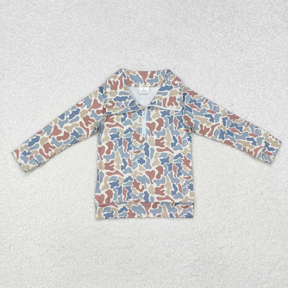 BT0870  Brown, green and blue camouflage zip-up long-sleeved top D 820