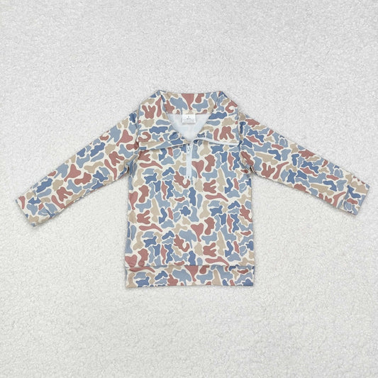 BT0870  Brown, green and blue camouflage zip-up long-sleeved top D 820