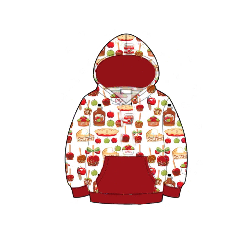 presale BT0871 Apple Pie Food Red Pocket Hooded Long Sleeve Top 2024 8.31