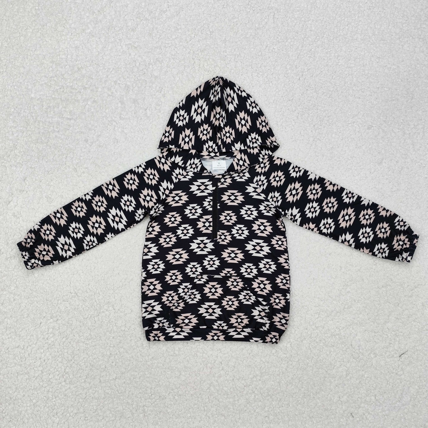 BT0875 Geometric zip-up hooded long-sleeved top