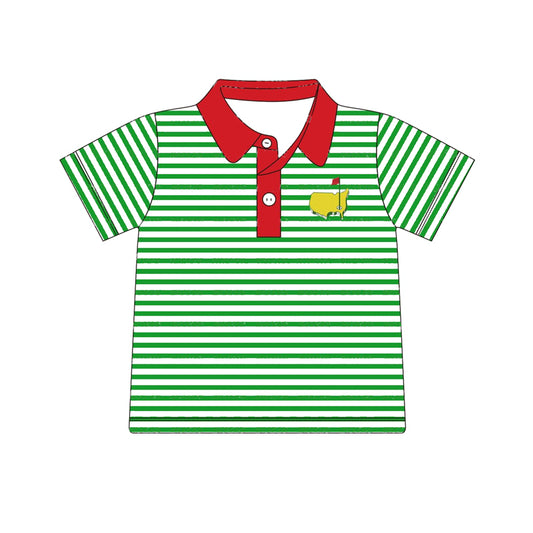 presale BT0890  Red Flag Map Golf Course Green Striped Short Sleeve Top  2024 9.6