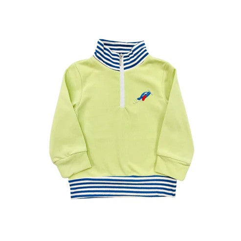 presale BT0891  Yellow green zip-up long-sleeved top with airplane blue stripe collar  2024 9.6