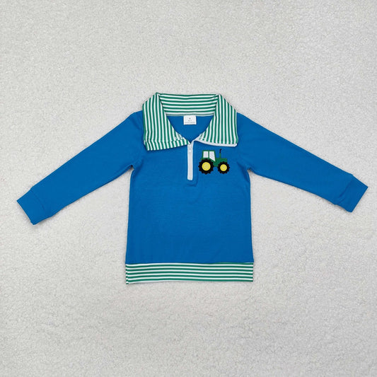 BT0892 Baby Boys Tractor Zip Long Sleeve Pullovers Top