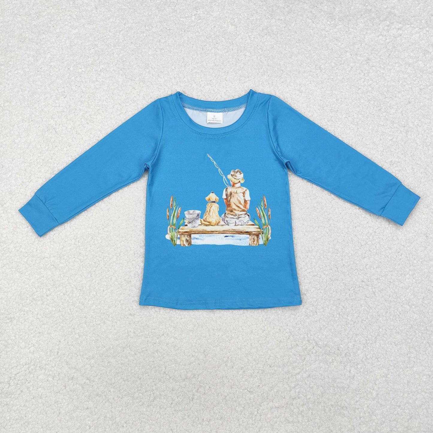 BT0895  Baby Boys Dog Fishing Long Sleeve Tops