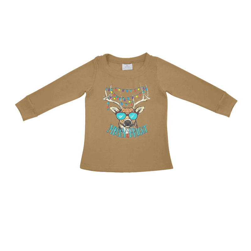 presale BT0897 Baby Boys Christmas Merry Bright Deer Long Sleeve Tops    2024 9.7