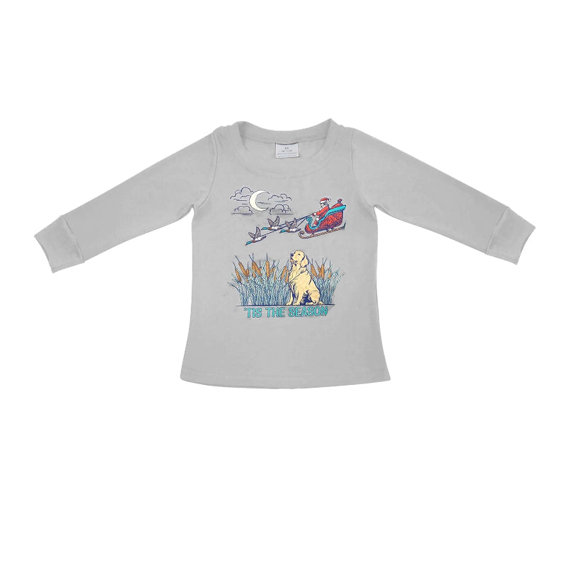 presale BT0899 Baby Boys Christmas Grey Dog Long Sleeve Tops  2024 9.7