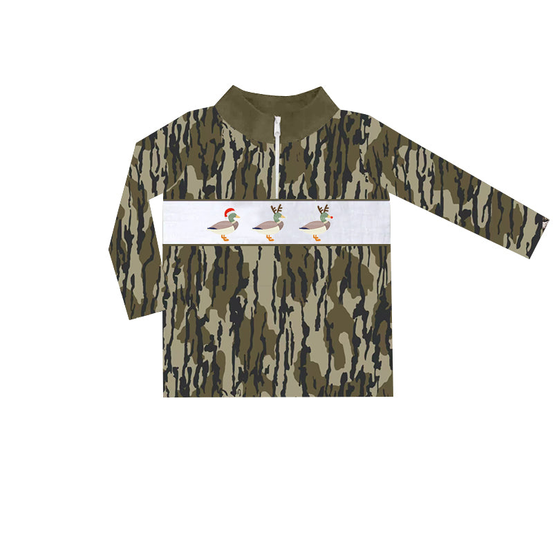 presale BT0901  Christmas Duck Camouflage Army Green Zipper Long Sleeve Top 2024 9.7