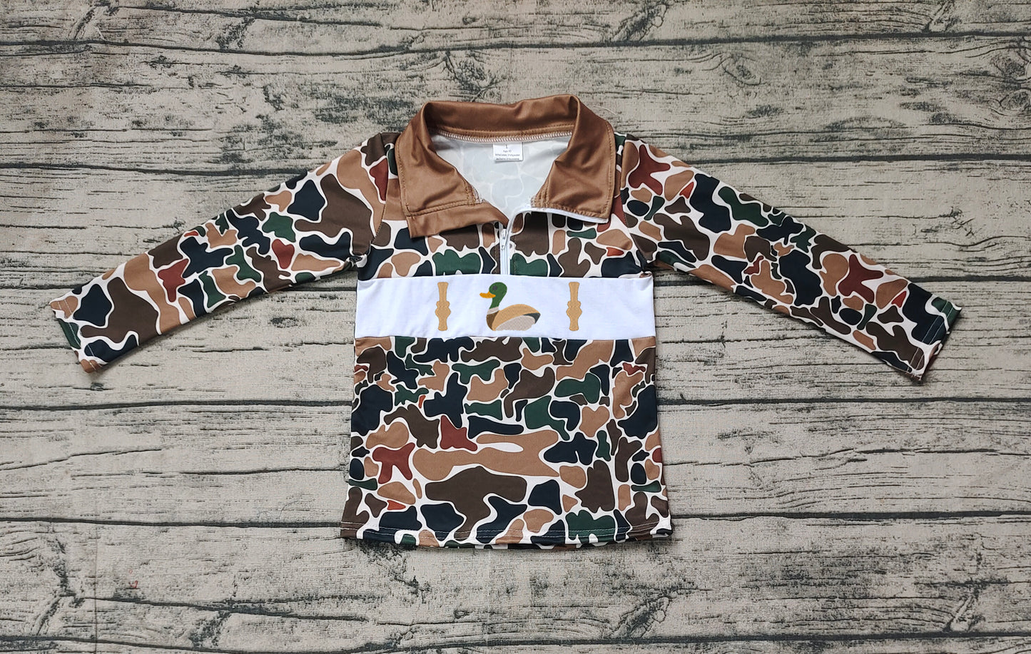 BT0903 Bottle Duck Camouflage Beige Zip-Up Long Sleeve Top