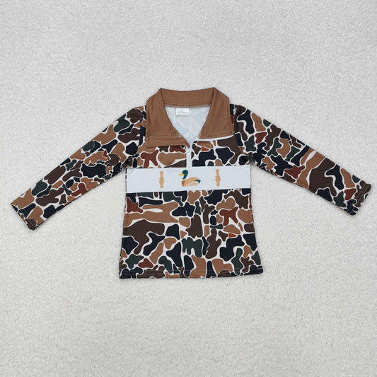 BT0903 Bottle Duck Camouflage Beige Zip-Up Long Sleeve Top